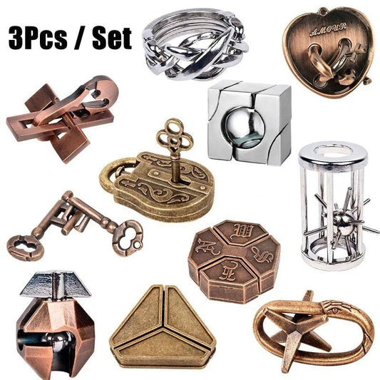 3pcs Metal Puzzle Set - Unlock Toy Brain Teasers for All Ages - Perfect for Gifts & Parties