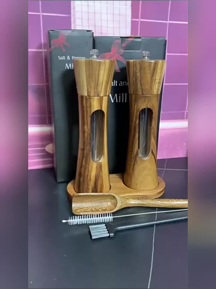 Faridabio Wooden Pepper Salt Mill Set - No Electricity Required - Housewarming Gift