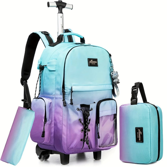 3pcs Rolling School Bags for Girls - Wheeled Backpack & Trolley Luggage