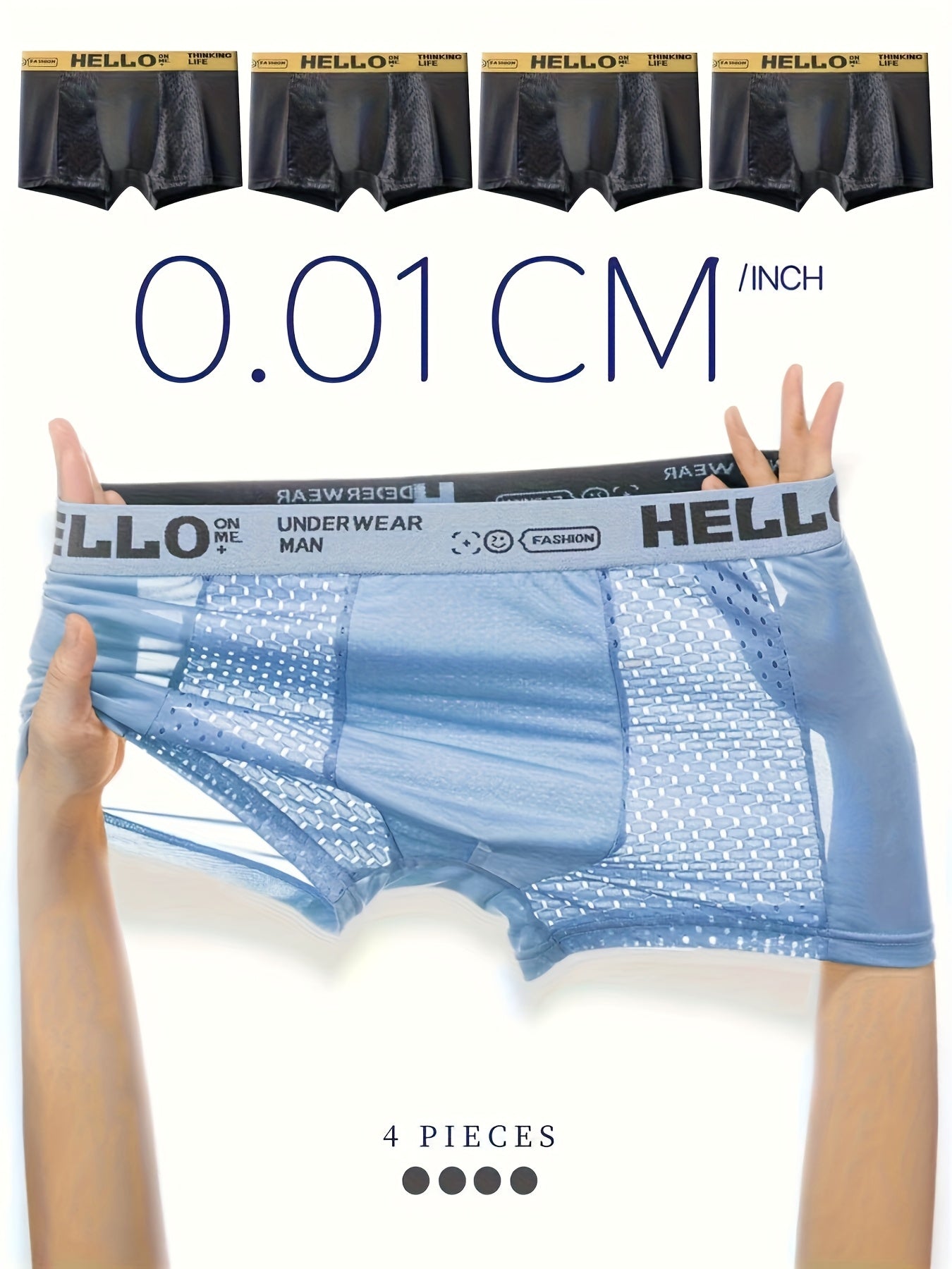 Men's Creative Ice Slippy Fiber Boxer Briefs 4-Pack - Breathable Mesh Fashion