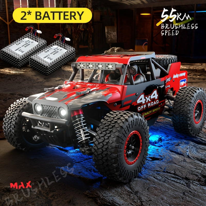 2025 Red Off-Road RC Toy Car - Brushless Motor, 55Km/h, Rechargeable, LED, Space Theme