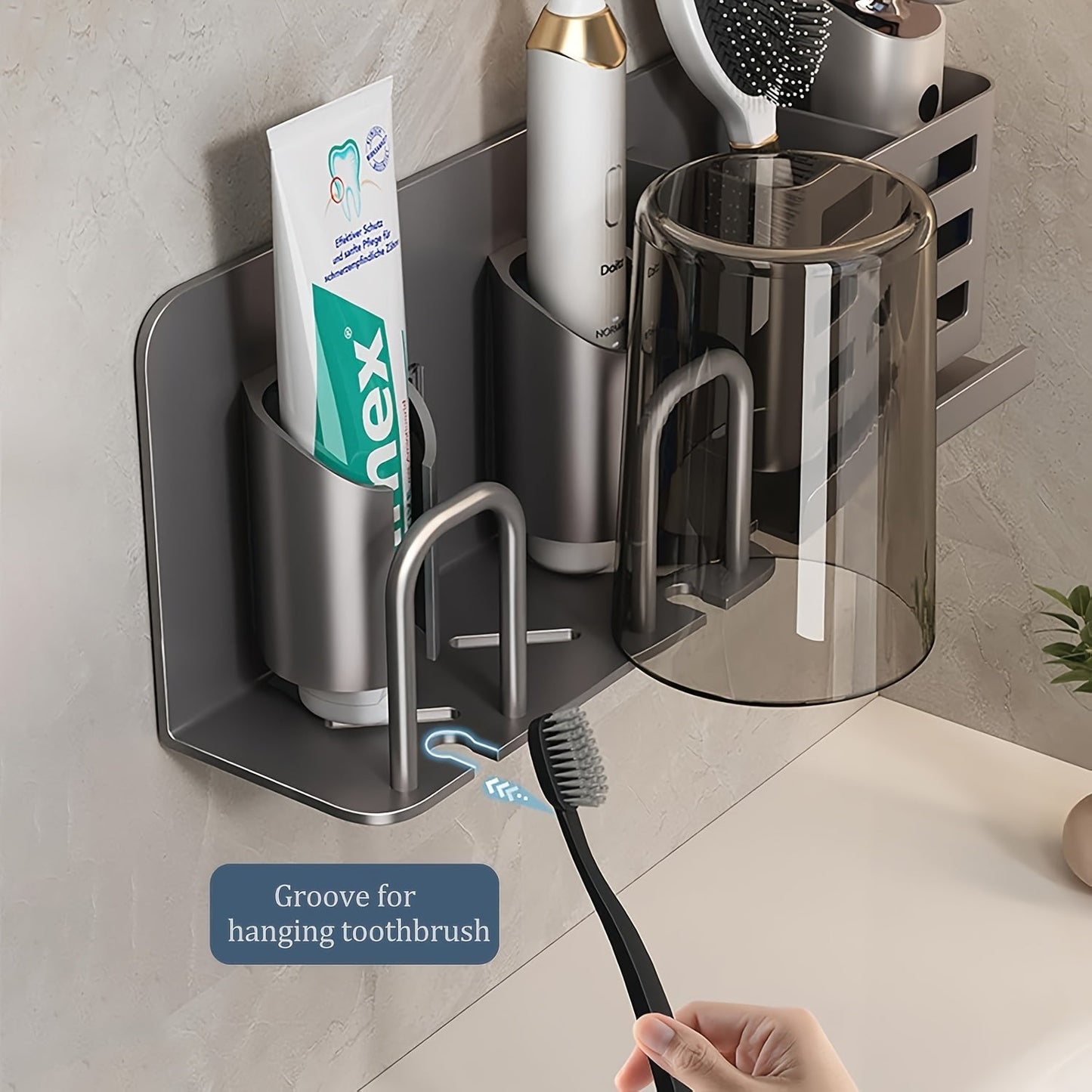 Wall Mountable Aluminum Electric Toothbrush & Razor Holder for Bathrooms - No Electricity Needed