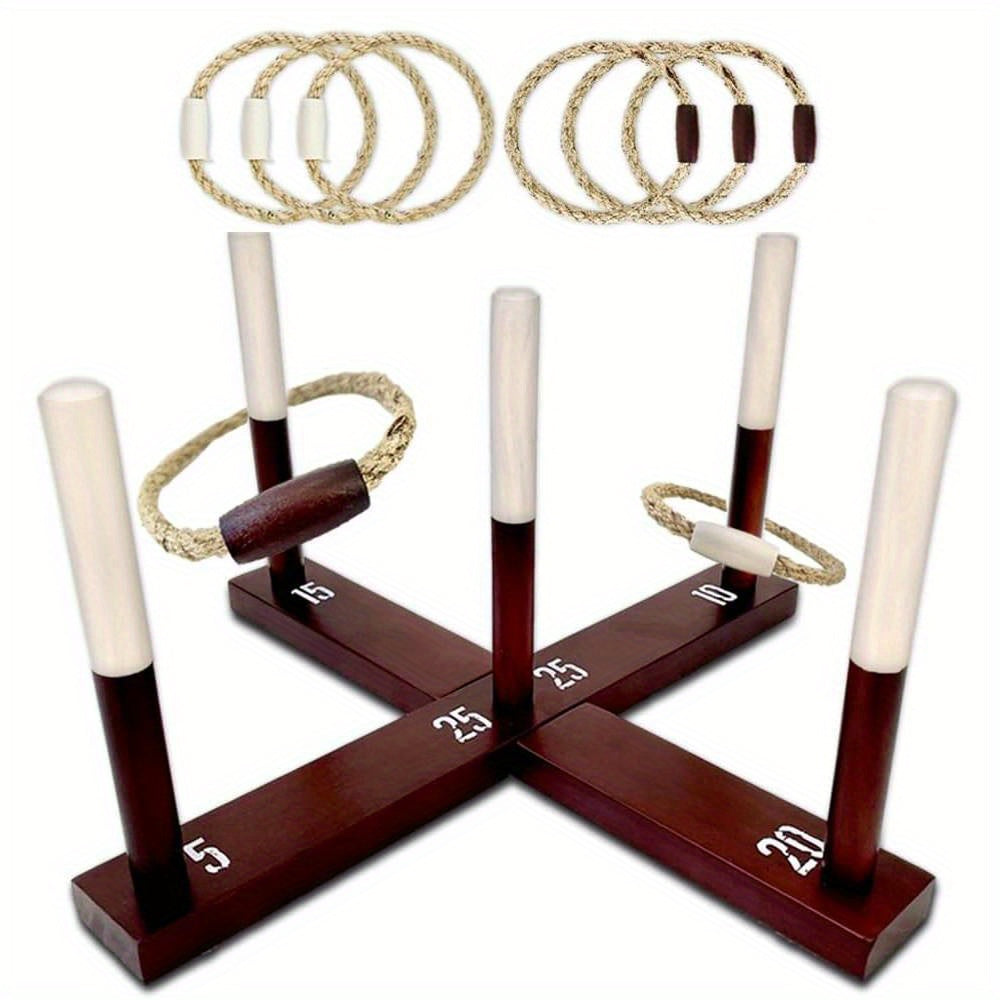 Rustic Wood & Rope Ring Toss Game - Perfect for Adults & Family Gatherings