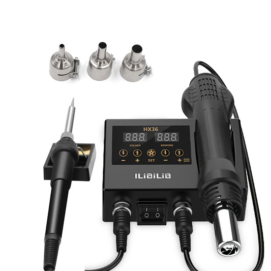 2-in-1 Soldering Station with 60W Iron & 600W Hot Air, LED Display