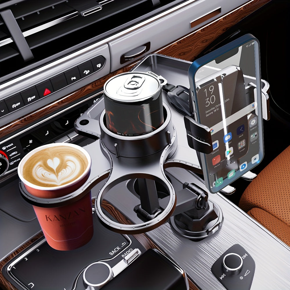 Universal Car Cup Holder & Phone Mount with Tray - Rotatable & Adjustable
