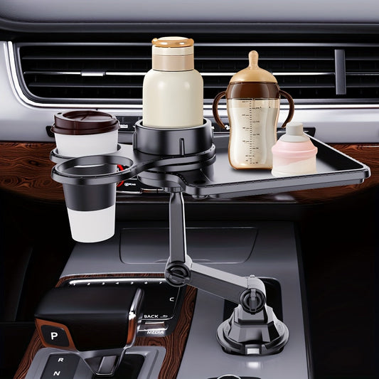 Universal Car Cup Holder & Phone Mount with Tray - Rotatable & Adjustable