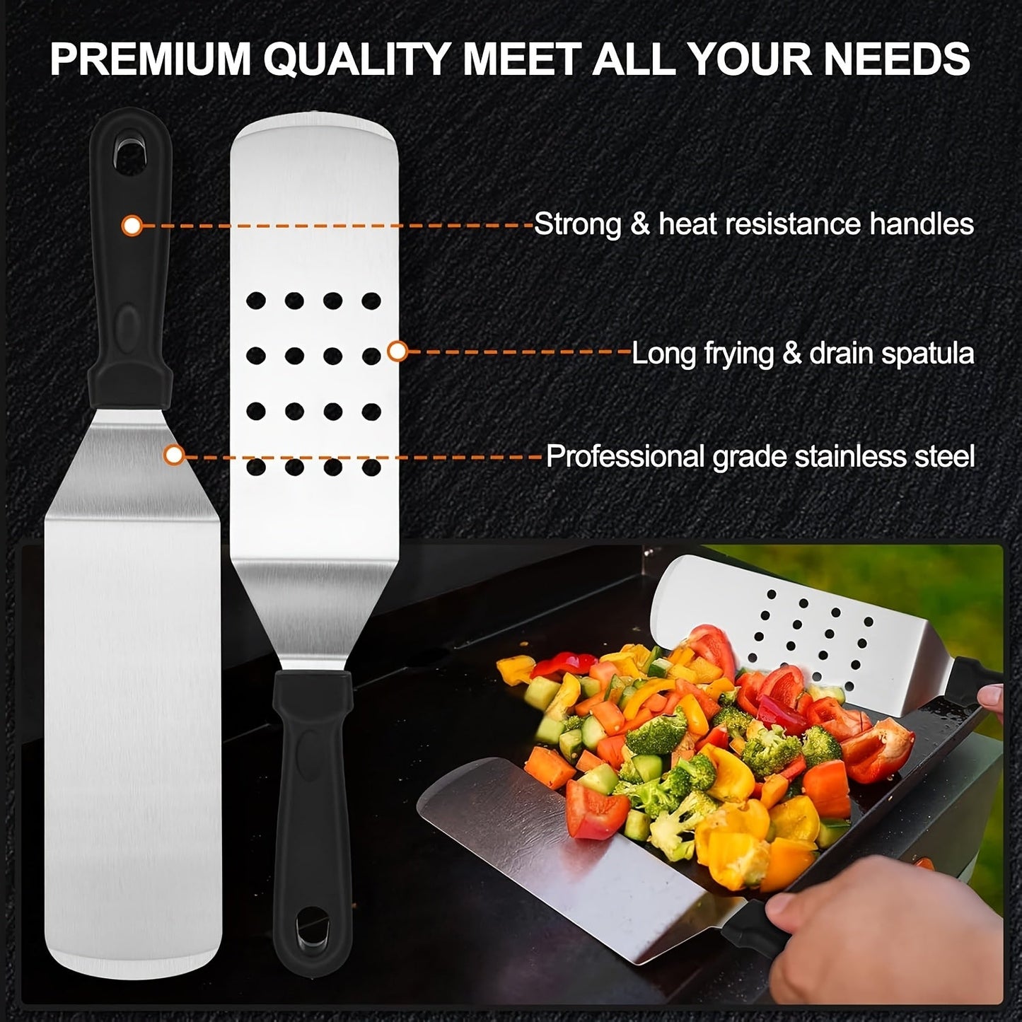 32pcs Blackstone Grill Accessory Kit - Stainless Steel Flat Top Grilling Set with Cleaning Brush, Spatula, Pizza Cutter, Skewers & More for Outdoor BBQ & Camping