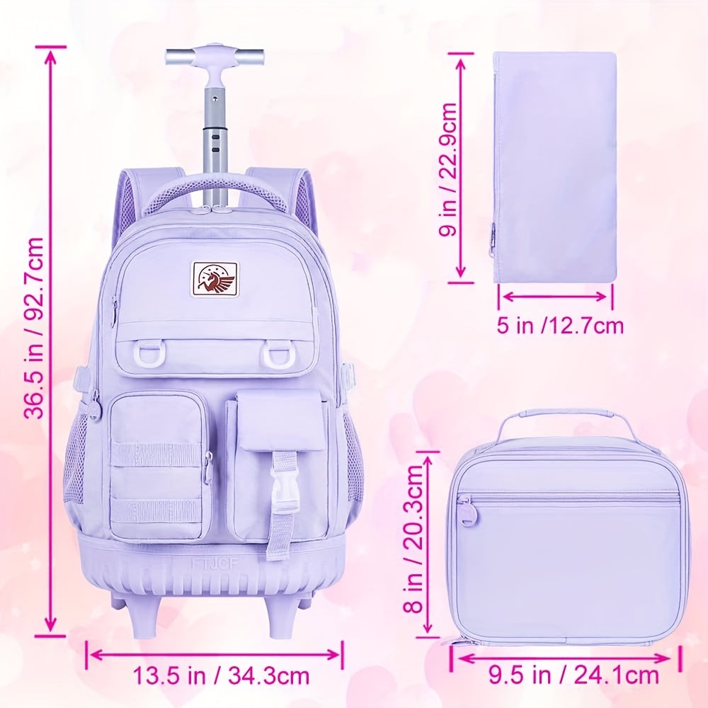1pc Random Color Pom-Poms Rolling Backpack with Adjustable Strap and Telescopic Handle