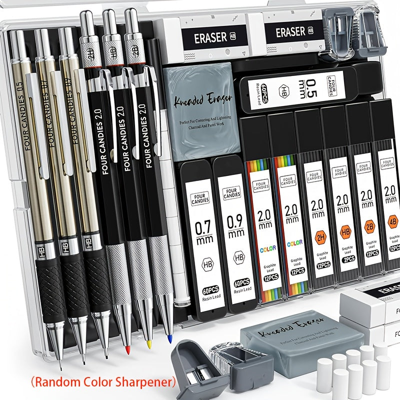 Art Mechanical Pencil Set - 25pcs with Case, 0.5, 0.7, 0.9mm & 2mm Lead Holders