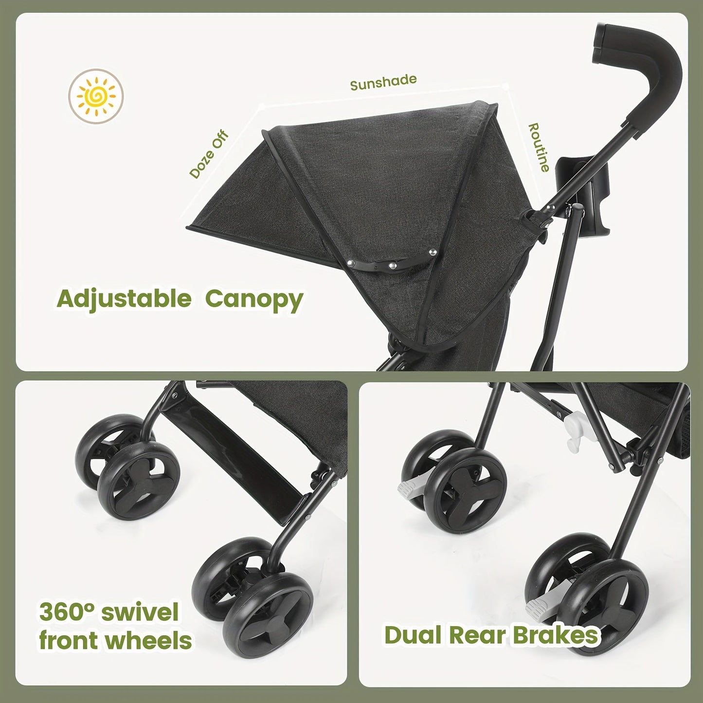 Wedyvko Foldable Baby Travel Stroller with Sun Canopy & Storage Basket - Lightweight & Portable for Infants