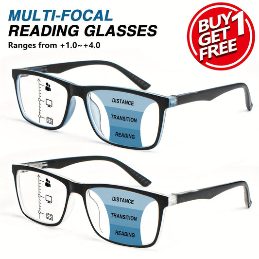 2pcs Classic Frame Multi-Focal Reading Glasses Combo - Progressive HD Lenses, Anti-Fatigue, Unisex Casual Business Style