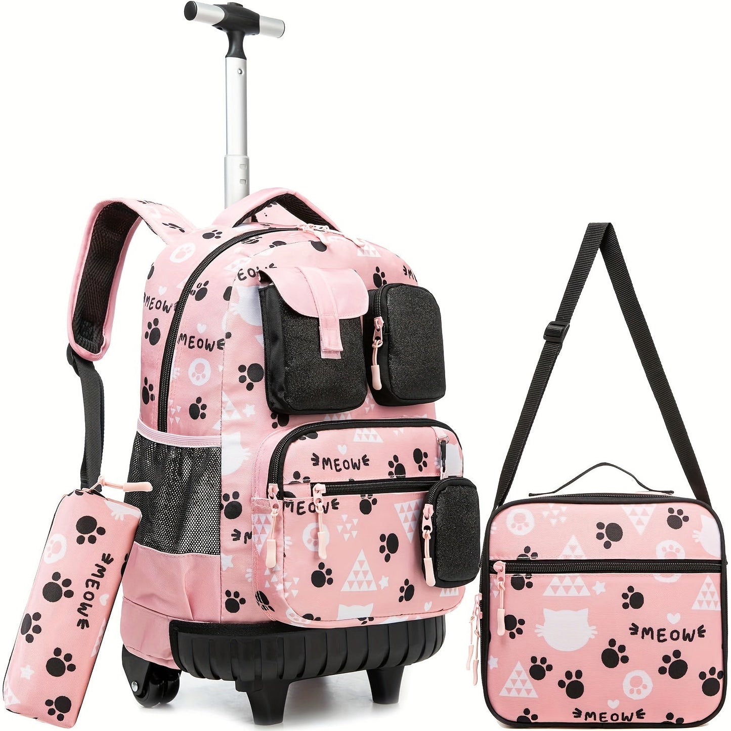 Rolling Backpack with Wheels for Girls - 3-in-1 Travel Suitcase & Handbag