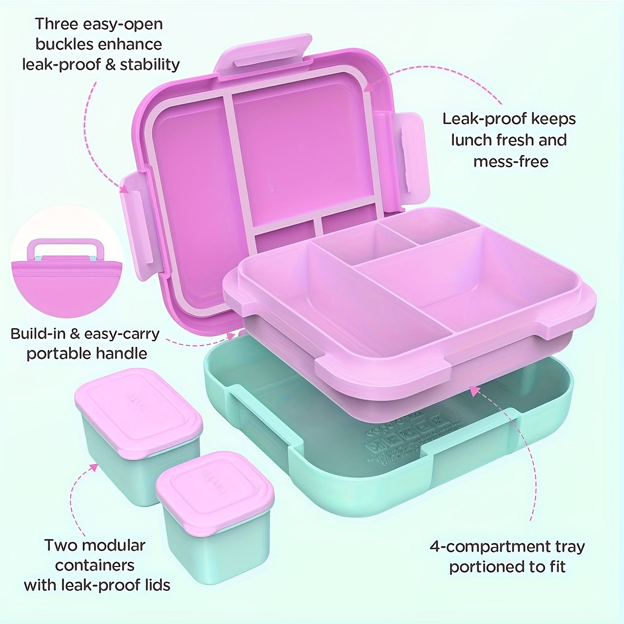Caperci Bento Box - Large 4.8 Cups, Leak-Proof Lunch Box with Modular Containers
