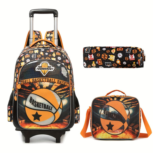 3pcs Kids Rolling Backpack Set 16.5" - Wheeled Travel Luggage for Boys