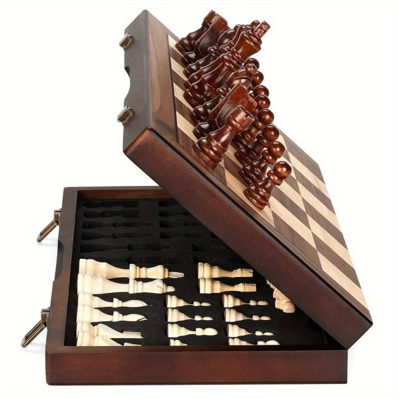 Portable Magnetic Wooden Chess Set - 15 Inch Foldable Board