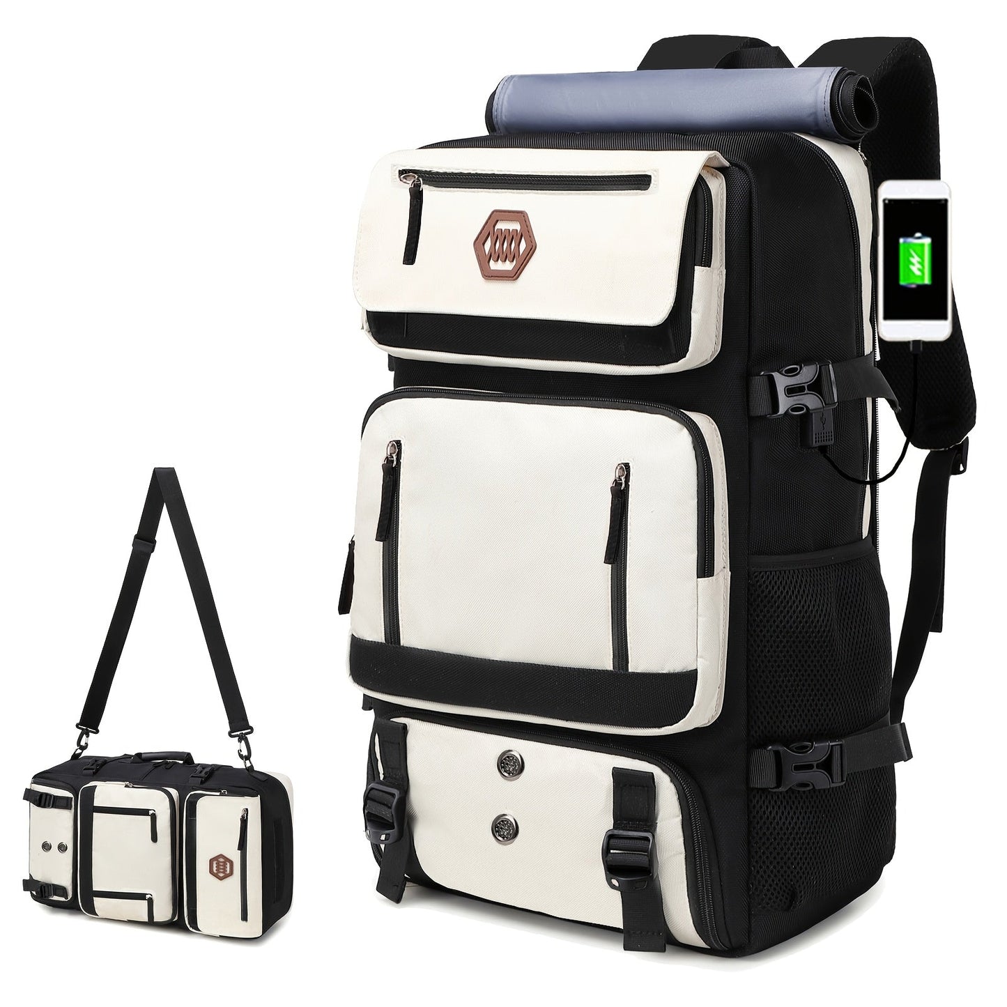 50L Large Capacity Travel Backpack with USB Charging - Unisex, Multi-Functional, Sports Style