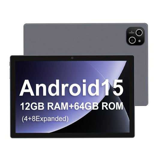 10.1-Inch Android Tablet with 8-Core Processor, 64GB ROM, 12GB RAM, 5MP Dual Cameras, and 5G WiFi 6
