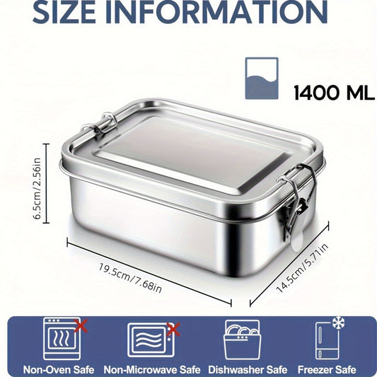 304 Stainless Steel Leak-Proof Lunch Box with Dividers - 1400ml/850ml, Oven & Refrigerator Safe