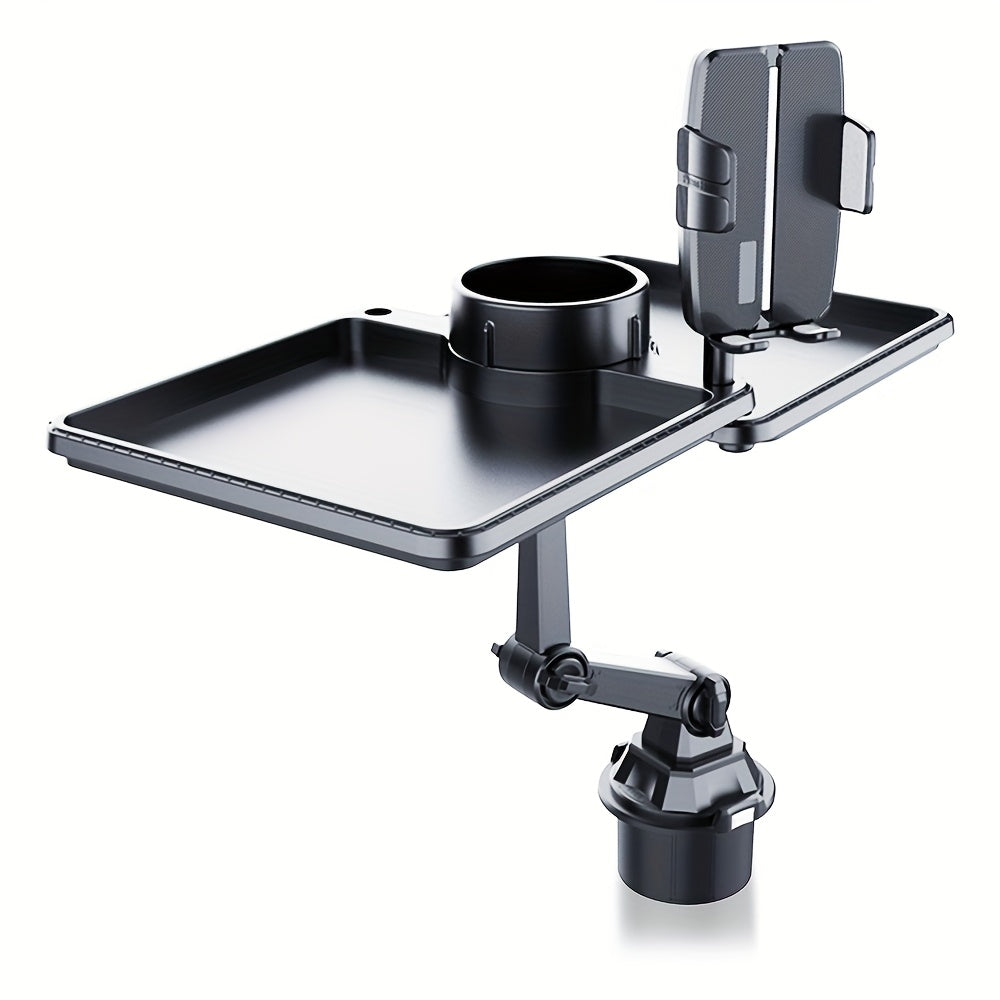 Universal Car Cup Holder & Phone Mount with Tray - Rotatable & Adjustable