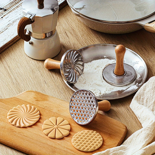 Zinc Alloy Cookie Stamp Mold with Floral Swirl Pattern - Perfect for Holiday Baking