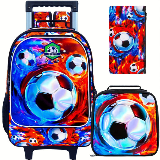 3pcs Rolling Backpack for Kids - Boys Wheeled School Bag with Lunch Bag