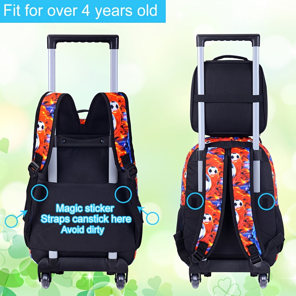 3pcs Rolling Backpack for Kids - Boys Wheeled School Bag with Lunch Bag