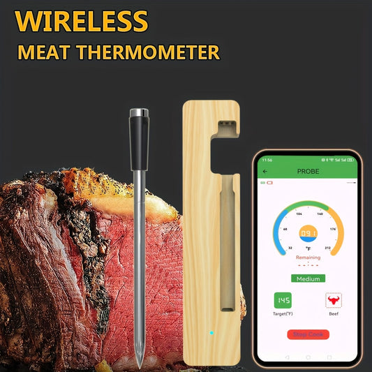 Wireless Meat Thermometer with Digital Probe, USB Rechargeable for BBQ, Grill, Oven & Sous Vide