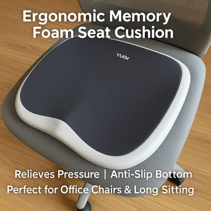 10-Hour Ergonomic Memory Foam Office Chair Cushion - Adjustable Support