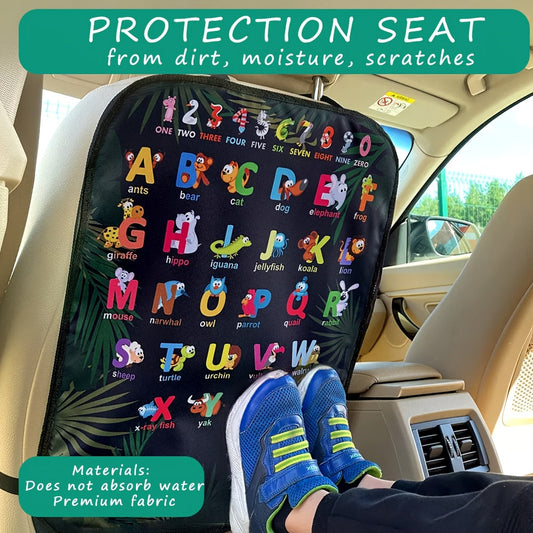 Car Seat Back Protector with Educational Design - Easy Install & Clean, Universal Fit