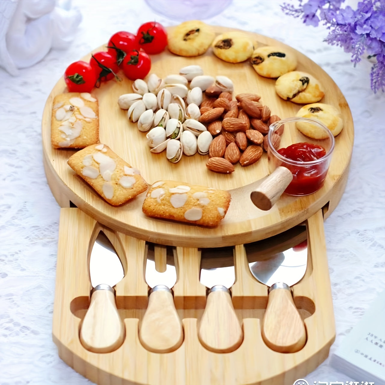 Premium Bamboo Cheese Board Set with Knives - Perfect for Holiday Entertaining and Gift-Giving