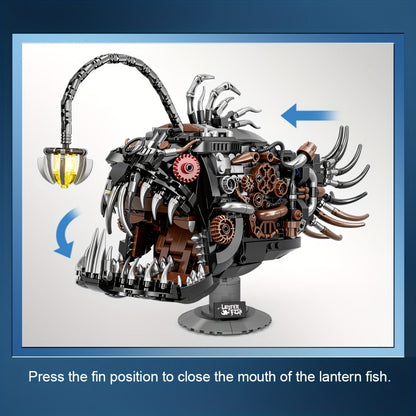 1038pcs Mechanical Lantern Fish Building Block Set - Steampunk Style Collectible for Adults