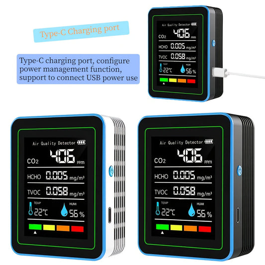 5-in-1 Portable Air Quality Monitor | Formaldehyde & CO2 Detector | Indoor Air Analyzer with Real-Time Data & Alarms