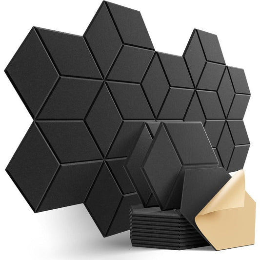 12pcs Self-Adhesive Acoustic Panels - High Density Soundproof Foam, Flame Resistant, Noise Absorbing & Echo Eliminating (Black/Dark Gray/White)
